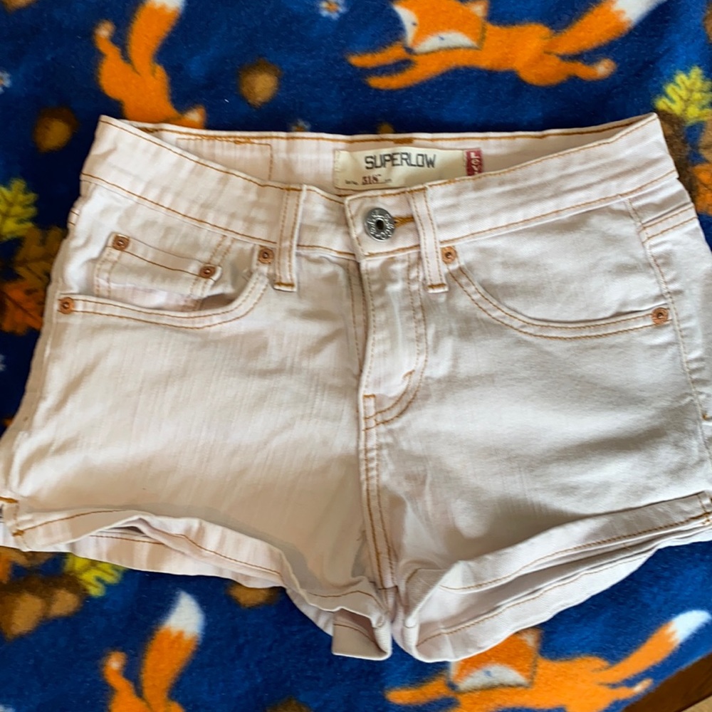 Women's Juniors Levi's Superlow pink denim jean shorts 3